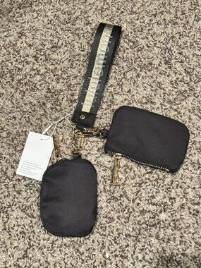 lululemon athletica Dual Pouch Never Lost Keychain Black Wristlet with Gold